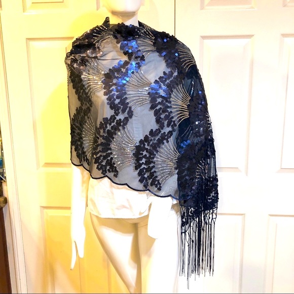 INC-Art Deco Sequin Evening Wrap-Fringed-NWT - Picture 2 of 6